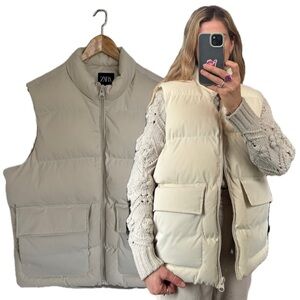Zara Cream Oversized Layering Gilet Puffer Vest